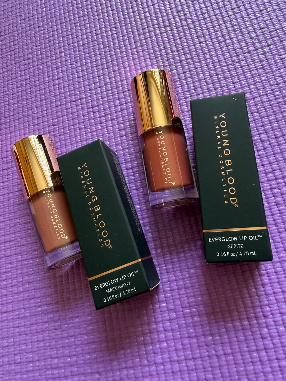New Youngblood EverGlow Lip Oil Set Macchiato Spritz Full Size 0.16 oz